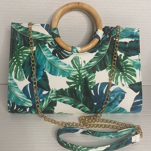 Call it Spring Gold Chain Crossbody and Clutch purse Floral Green Print - Picture 8 of 8